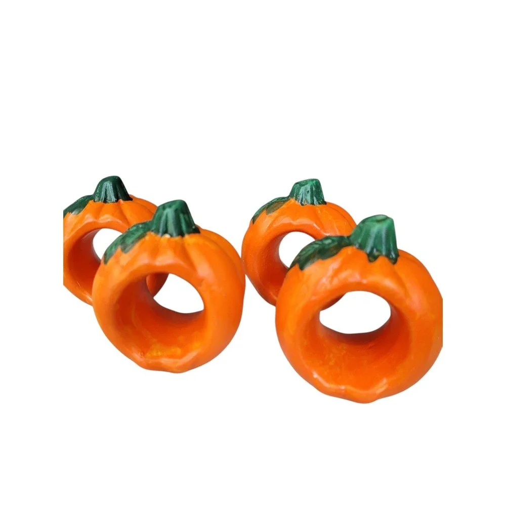 Vintage Ceramic Pumpkin Napkin Rings Set Of 4 Halloween Fall Thanksgiving 3